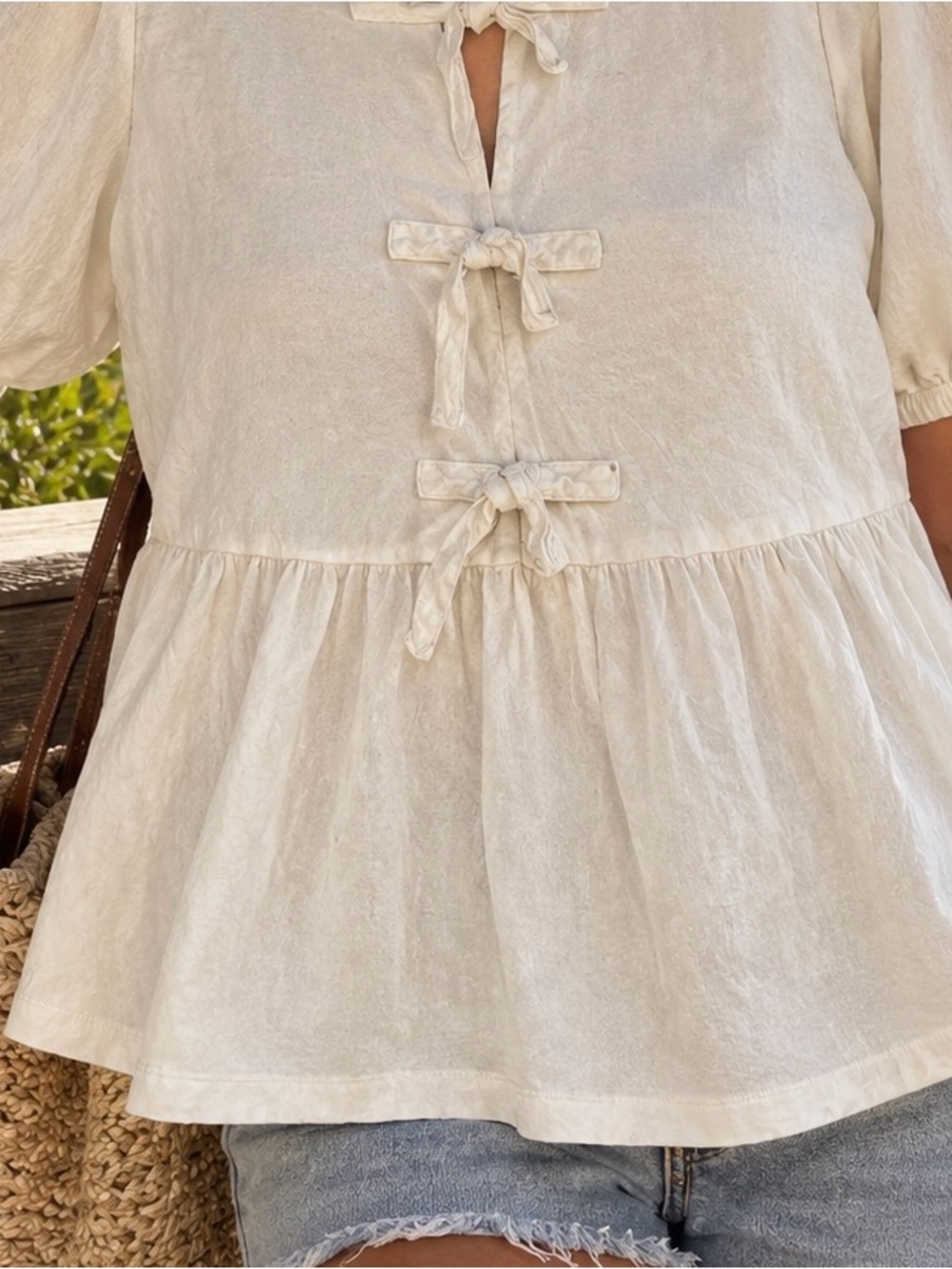 Nautica Cream Tie-Front Peplum Tunic